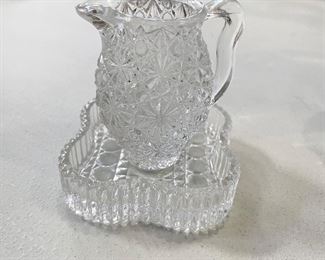 Small crystal pitcher in dish, 2.5"H,  was $10, NOW $6