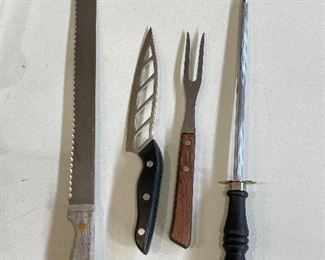 Carving knife,knife, meat fork, knife sharpener,  was $12, NOW $7