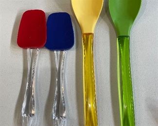 Red & blue spatulas, $6.  Yellow and green spoons, $7
