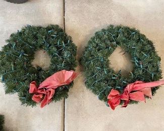 Green 20" wreath with colored lights, - 2 available - was $9 each, NOW $6 each