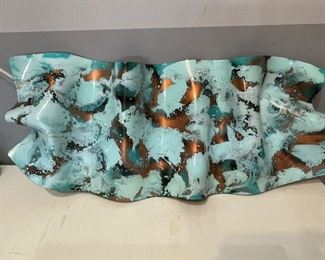 Acrylic teal and gold ripple art, 30" x 13", was $55 NOW $35