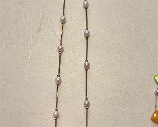 SIlver and multi pearl necklace, $10