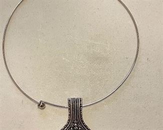 Circle necklace w, red/silver pendant, $9