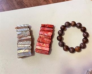 , red and brown beaded necklace, $7 each (Grey bracelet - SOLD)