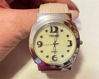 Terner large face, pink cuff watch, $10