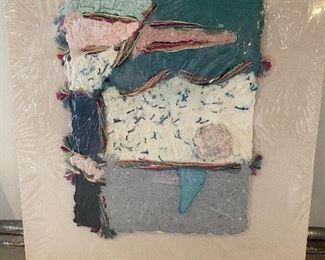 Mark Arches, Handmade paper mixed media collage, abstract pink, 24" x 20",  $65