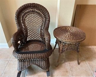 Wicker rocker and table