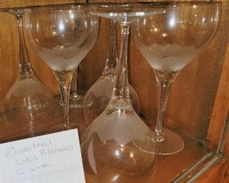 Rosenthal Crystal - Lotus Blossoms Pattern.  12 stems each: large wine, small wine, champaign plus pitcher