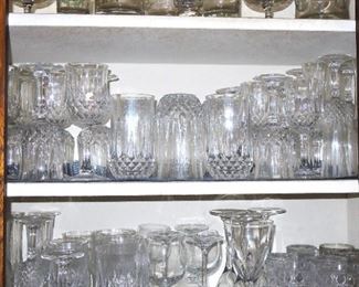 Large set of crystal stemware and drinking glasses.  Beer glasses
