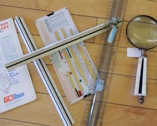 Retro office decor, architectural tools