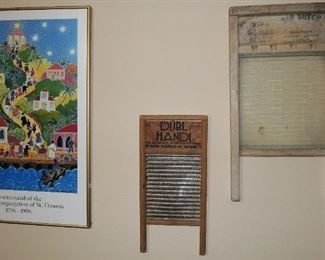 Museum print, antique wash boards including "The Glass King"
