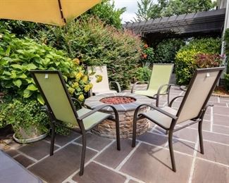 Quatro Outdoor Table & 8 Chairs with 2 small matching tables + Set of Two (2) Frontgate Balencia Chaise Lounges with Arms + 2 Outdoor Umbrellas + Four Outdoor Chairs + Weber BBQ Grill with Natural Gas Hookup