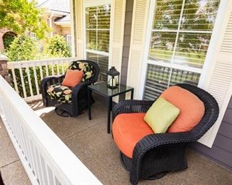 Set of Two (2) Summer Classic: Classic Wicker Collection — Swivel Wicker Chairs + Small Table