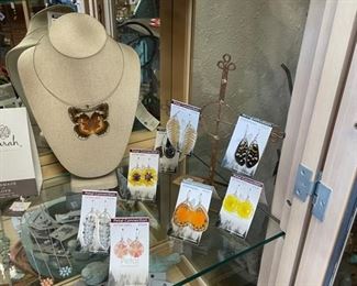 real butterfly wing jewelry and fun rhinestone cheaters 