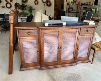 large wood louvered door credenza
