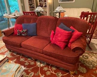 Flexsteel red upholstered 3 cushion sofa downstairs