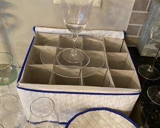 Set of 12 stemware with matching 8" plates in carrying cases