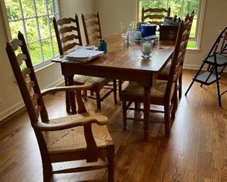 Better photos coming soon
This is the Best Farmhouse Pine Harvest Table and ladder back chairs we have seen in a long time 