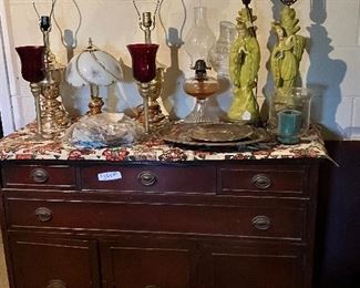 Antique buffet table - and oil lamps