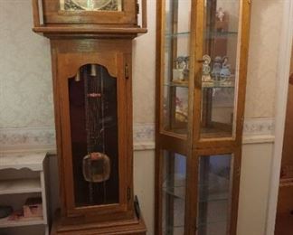 Grandfather clock,  curio cabinet