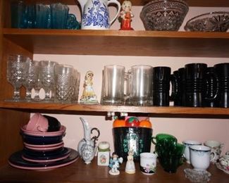 pink and blue Fiesta, clock, glassware