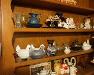 tea set, pitcher and bowl, hen in nests