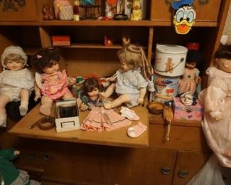 Ceramic dolls, Buster Brown shoes, dolls, doll clothes