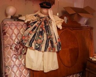 bed, candle decor, large cloth rabbit