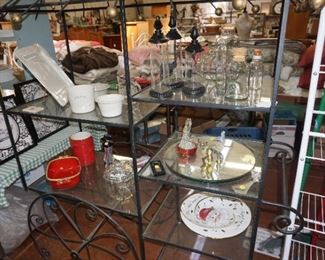 glass jars, mirror tray, Italian made casserole dish, small pitchers, decor