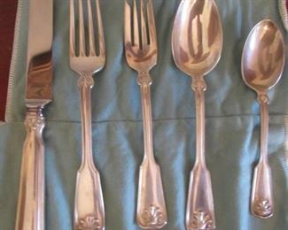 ANTIQUE FIVE PIECE STERLING SILVER SET MADE FOR AND SOLD BY THE TIFFANY CO.