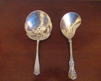TWO GORGEOUS STERLING SILVER SERVING SPOONS MADE FOR AND SOLD BY THE TIFFANY CO.