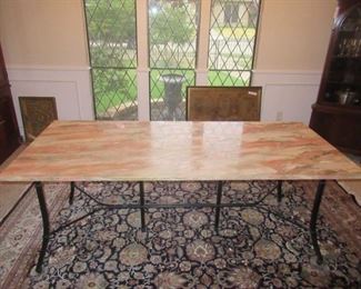 FABULOUS MID CENTURY WROUGHT IRON GRANITE TOP DINING ROOM TABLE THAT MEASURES 78” X 34” X 28” HEAVY! BRING HELP TO MOVE!