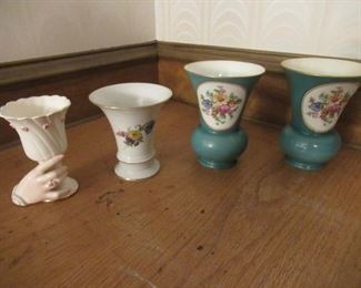 2 VINTAGE MID-CENTURY MATCHING CERAMIC VASES MARKED GERMANY 273, 1 VINTAGE FORSTENBEG CRAMIC VASE AND 1 NAPCOWARE VASE