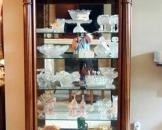 Lighted Beveled Glass Display Cabinet With Mirrored Back And Glass Shelves, 86" x 49" x 20