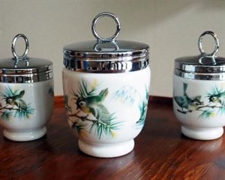 Royal Worchester Painted Porcelain Egg Coddlers With Bird Motif, 3.5" Qty 2, 4" Qty 1