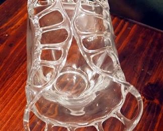 Art Glass 12" Bowl With Folded Rim, And Crystal Swirl Bowl