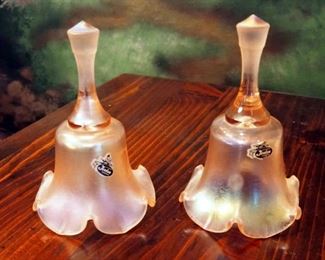 Fenton Art Glass Velva Rose 75th Anniversary Hand Bells, Qty 2