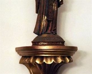 Cast Resin 10" Wall Sconces, Qty 2, And Cast Resin Figural Statuettes, 12" Tall, Qty 2