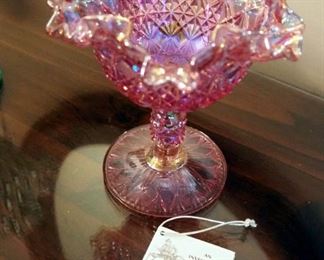 Fenton Art Glass Pink Opalescent And Aqua Marine 6" Compotes With Ruffled Rims