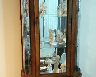Lighted Curved Glass Curio Cabinet With Beveled Glass Doors And Glass Shelves, 76" X 28" X 13"