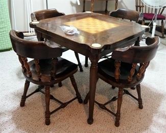 Old Tavern Solid Wood Gaming Table With Turned Legs, 29" x 34" x 34", And Barrel Back Chairs, Qty 4