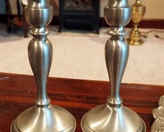 Pewter 8" Candlesticks, Qty 2, Pear Shaped Royal Holland Teapot, Serving Platter, Wine Coaster, Total Qty 9