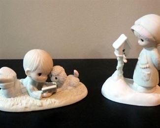 Precious Moments 1984 "I Love To Tell A Story", #PM-852, And 1983 "Blessings From My House To Yours", # E-053, Ceramic Figurines
