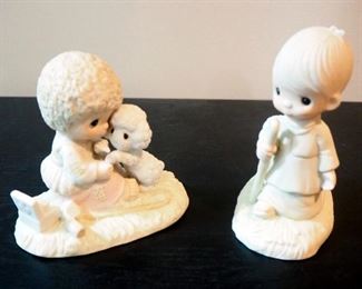Precious Moments 1977 "He Leadeth Me", #E-1377/A, And 1976 "He Careth For You", #E-1377/V, Ceramic Figurines