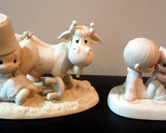 Precious Moments 1983 "I Get A Kick Out Of You", #E-2827, 1982 "We're In It Together", #9259, Ceramic Figurines, And Kathy Wise Ceramic Pigs, Qty 2