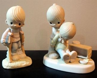 Precious Moments 1980 "Love Lifted Me" E-5201 And 1979 "He Watches Over Us All" E-3105 Ceramic Figurines