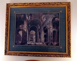 Gesso Wood Framed Matted Under Glass St. Peters Church Interior Art Print, 38" x 46"