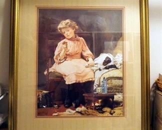 Framed Matted Under Glass Charles Burton Girl With Dog Art Print, 30" x 26"