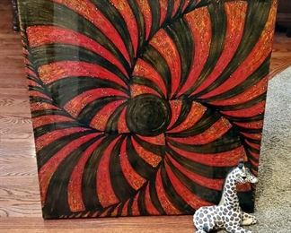Geometric Pinwheel Wall Decor, 32" x 32", Has Minor Damage, And Cast Resin Giraffe Figure, 13" Tall