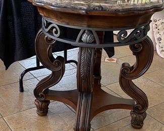 Marble top iron end tables